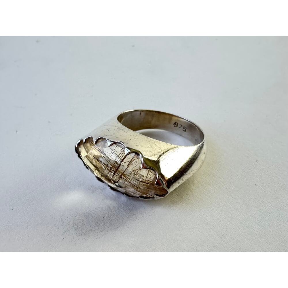 Golden Rutile Quartz Marquis Sterling 925 Silver Ring US Size 7.75 - Picture 8 of 10